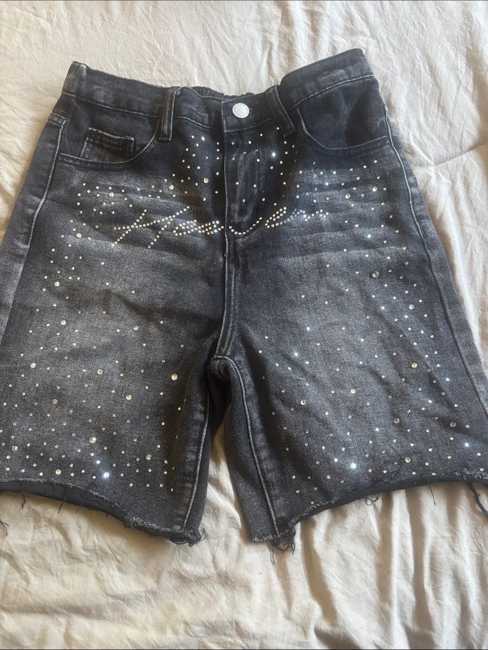 SHEIN Black Denim Shorts with Silver Studs